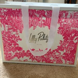Lilly Pulitzer Pink and White Illustrated Reusable Shopping Tote Bag